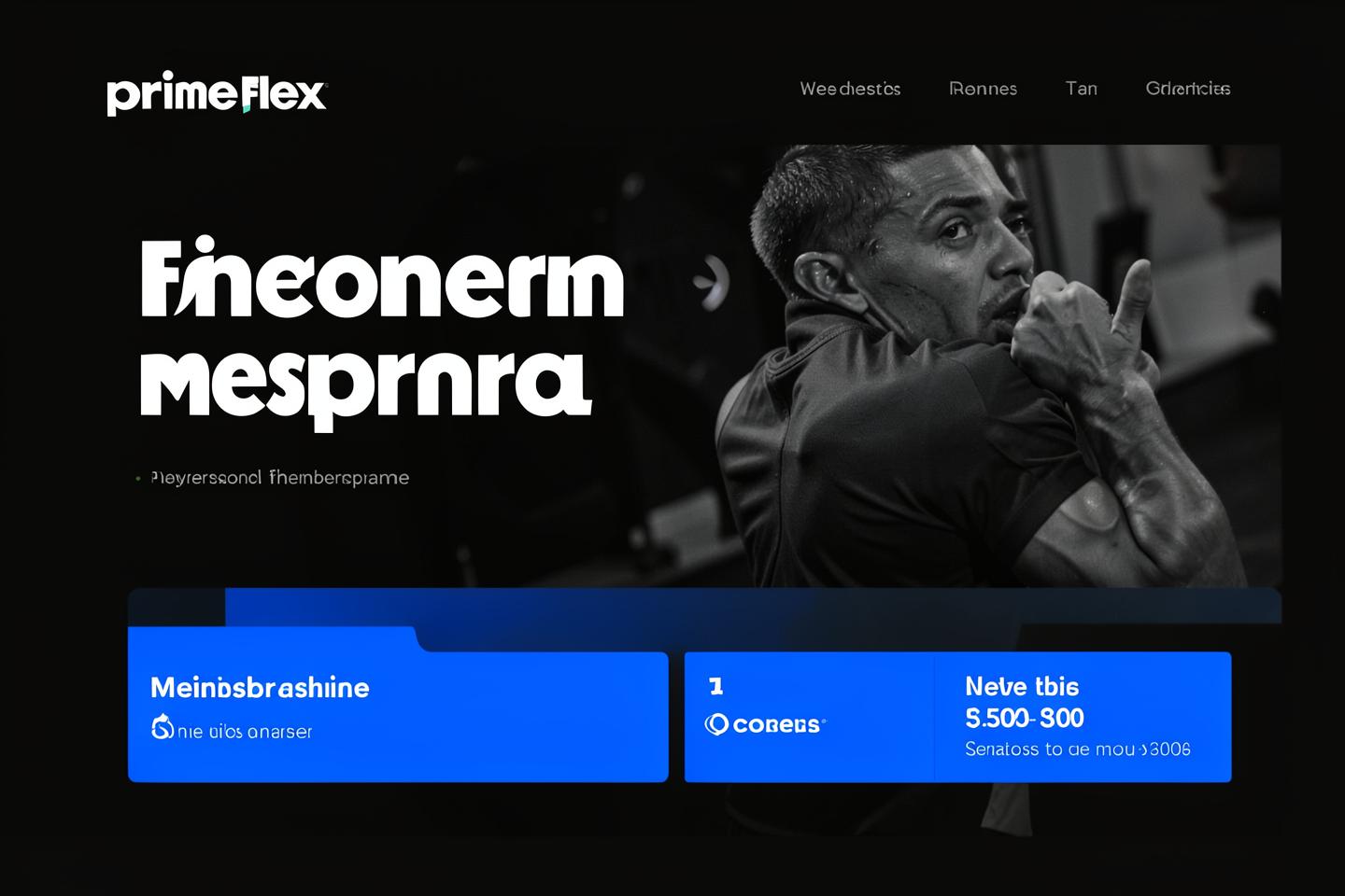 Prime Flex gym membership site with oversized type and a training photograph